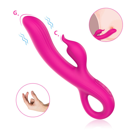 Deeplik Dual Rabbit Vibrator Personal Massager with Handy Ring Design for Convenient Handling, 10 Vibration Settings, Body-Safe Silicone, Waterproof, USB Rechargeable, for Women and Men