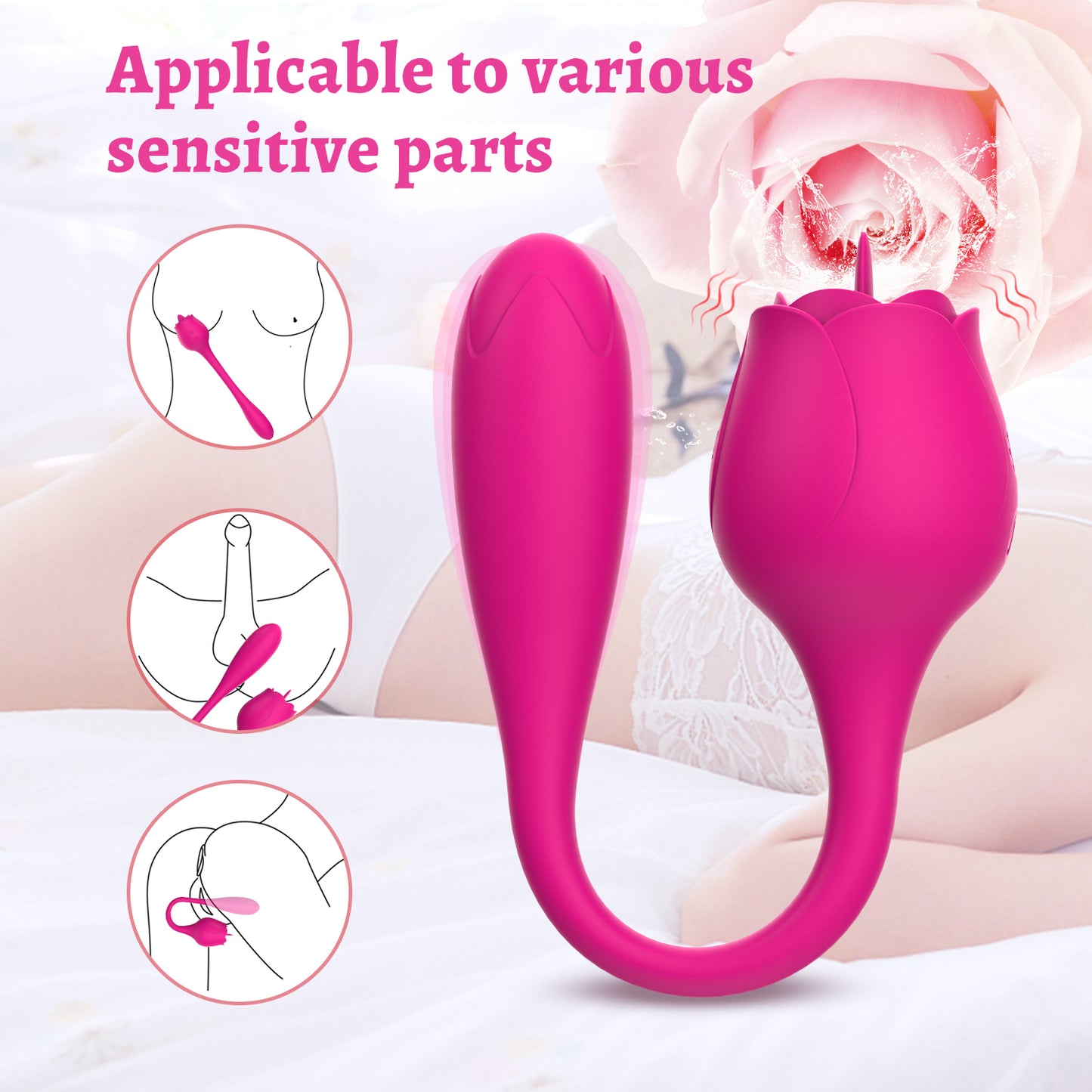 Deeplik Tongue Licking Vibrators Adult Toy for Women Sex Toys, 2 in 1 Tongue Toy 10 Licking & 10 Egg Vibrator Modes, Rose Sexual Pleasure Tool Dual Vibrator Bullet Toys for Female Nipple Clitoral Stimulator